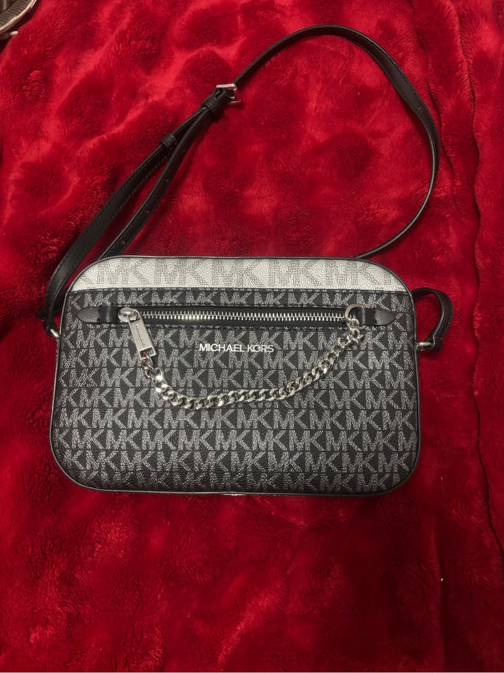 Michael Kors Black/Gray MK Signature Crossbody with Chain